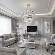 Elizim Home Lighting Simet 3 Katlı Kristal Taşlı Krom Ledli Avize