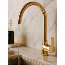 Gold Delta Lüx Tasarım Altın Renk Kaplamalı Mutfak Eviye Bataryası Musluğu