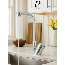 Lüx Borulu Mix Mutfak Bataryası Musluğu, Sıcak Soğuk Çift Su Girişli Şık Tasarım