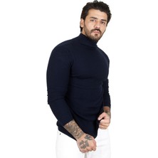 Rizzup Erkek Lacivert Yarım Balıkçı Yaka Çizgi Desenli Kazak Basic Düz Triko 2100015