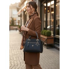 Pololiza %100 Raven Hakiki Deri Görünümlü 3 Gözlü Lüks Kadın Çantası - Günlük ve Şık Tasarım - Omuz Askılı