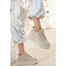 DMR Elegance Lulu Bej Cilt Bağcıklı Spor Ayakkabı