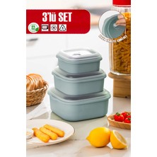 Porsima 5317 Kilitli Sızdırmaz Kapaklı Hava Tahliye Contalı Çok Amaçlı 3lü Kare Erzak Yiyecek Saklama Kabı Seti  Mavi- 500-900-1500ML
