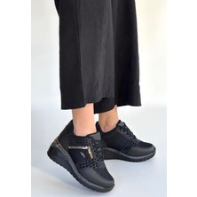 DMR Elegance Geja Siyah Cilt Bağcıklı Spor Ayakkabı