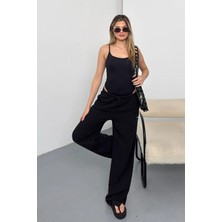 Jee Lee Kadın Beli Ayarlanabilir Bol Paça %100 Pamuklu Pantolon Siyah - 26Y YP5545