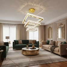 Elizim Home Lighting Kristal Taşlı Uzaktan Kumandalı Ledli Gold Avize