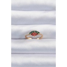 K-Yonlineticaret Pirinç Altın Renk Renkli Zirkon Taşlı Ayarlanabilir Karpuz Model Yüzük