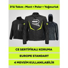 Revo Hawk Neon Sarı 3 Katmanlı 4 Mevsim Unisex Motosiklet Montu CE Korumalı Reflektörlü