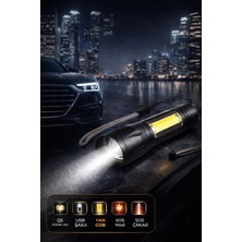 K-Yonlineticaret Şarjlı El Feneri 3 Modlu USB Kablo Hediyeli, Sos Modlu, Kutulu, Taşınabilir