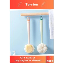 Terrien Home Serisi Kullanışlı Ahşap Saplı Pratik Şık Çift Taraflı Banyo Cilt Bakımı Duş Fırçası ve Süngeri
