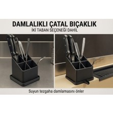 Casey Store Su Tahliyeli ve Hazneli Kaşıklık - Tezgah Üstü Leke Önleyici Çatal Bıçak Organizeri (Siyah)