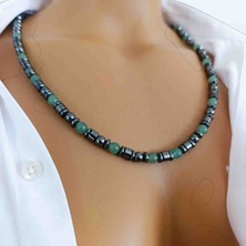 Mga Doğaltaş Aventurin Kolye 6 mm – Yeşil Doğal Taş Kolye – Hematit Taşlı – Hakiki Sertifikalı – Kadın & Erkek – A+ Kalite