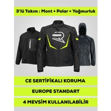 Revo Hawk Neon Sarı 3 Katmanlı 4 Mevsim Unisex Motosiklet Montu CE Korumalı Reflektörlü