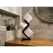 Casey Store Modern Geometrik Zigzag Tasarım Siyah Tezgah Üstü Yedek Tuvalet Kağıdı Standı - Dekoratif Banyo Düzenleyici (40CM)