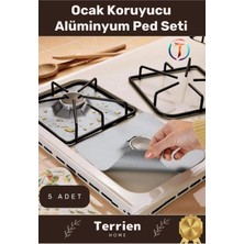 Terrien Home Serisi Gaz Ocak Uyumlu Koruyucu Alüminyum Ped Seti 5 Adet Pratik Kolay Temizlenebilir Dayanıklı