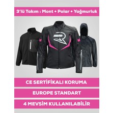 Revo Sparrow Pembe 3 Katmanlı 4 Mevsim Kadın Motosiklet Montu CE Korumalı Reflektörlü