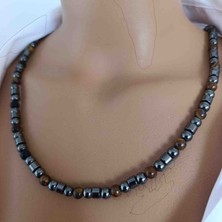 Mga Doğaltaş Kaplan Gözü Kolye 6 mm – Hematit Taşlı – Hakiki Doğal Taş – Erkek Doğal Taş Kolye – A+ Kalite