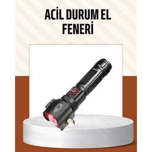 Glowify Store Çekiçli Pusulalı Acil Durum Feneri USB Şarjlı Çok Fonksiyonlu