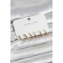 Kyops Gold Renk Pirinç Kemik Model 3 Çift Kadın Küpe Seti - Lisinya