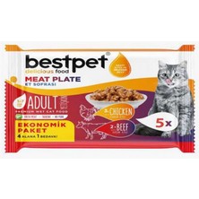 Storozde Bestpet 5X85 gr x 12 Adet  Yetişkin Kediler Için, Tahılsız, Jöle Içinde Tavuk Etli, Sığır Etli Ekonomik Et Sofrası Paketi