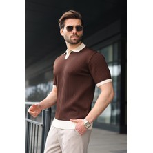 Madmext Kahverengi Polo Yaka Triko Erkek Tişört E7471