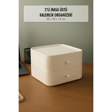 Sb Shopping 2 Katlı Çekmeceli Kalemlik & Ofis Masa Üstü Düzenleyici & Çok Amaçlı Organizer Beyaz