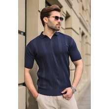Madmext Lacivert Polo Yaka Triko Erkek Tişört E7469