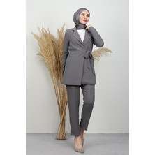 Giza Store Taşlı Broşürlü Takım Koyu Gri