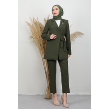 Giza Store Taşlı Broşürlü Takım Haki