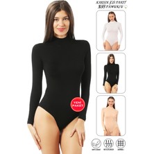 Özkan Underwear Özkan 0614 3'lü Paket Kadın Penye Likralı %95 Pamuklu Fit Kalıp Balıkçı Dik Yaka Çıtçıtlı Body Uzun Kollu Kancalı Zıbın