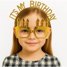 Mey İthalat Mey Ithalat® It&amp;#39;s My Birthday Yazılı Taç ve Mum Şekilli Gözlük Seti Altın Renk