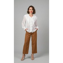 Butik Utopia Kolları Büzgülü Yakası Fırfır Detay Şifon Gömlek