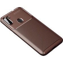 SiHako Newface Galaxy A11 Kılıf Auto Focus Karbon Kapak - Kahverengi