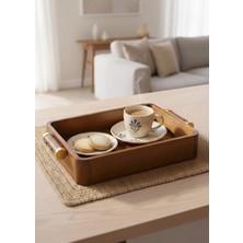 The Mia Natura Akasya Metal Kulplu Tepsi Gold 35X23X6 cm