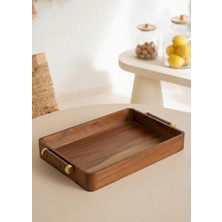 The Mia Natura Akasya Metal Kulplu Tepsi Gold 47X30X6 cm