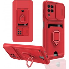 SiHako Newface Galaxy A22 Kılıf Zuma Kartvizitli Yüzüklü Silikon - Kırmızı