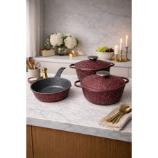 Luxxa Home Roma Serisi 5 Parça Mini Döküm Tencere Seti Bordo