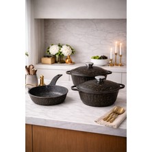 Luxxa Home Roma Serisi 5 Parça Mini Döküm Tencere Seti Füme