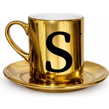 Myworldorganization Kişiye Özel Tasarlanmış Harf Baskılı Gold Renk Kahve Fincanı, Istediğiniz Harfi Basabilirsiniz