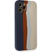 SiHako Newface Iphone 12 Kılıf Ebruli Lansman Silikon - Lacivert-Krem