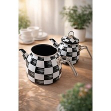  molino damalı emaye çaydanlık siyah emaye çaydanlık