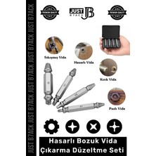 Just B7ack #hasarlıvidadüzeltici 4 Farklı Başlıklı Paslanmaz Çelik Bozuk Çıkarıcı Hasar Görmüş Vida Sökme Set