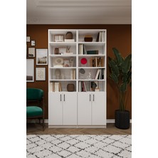 Asra Trend MDF Beyaz Kapaklı Kitaplık – Ayarlanabilir Raf, Ev & Ofis Modern Dekoratif Kitaplık, K-39