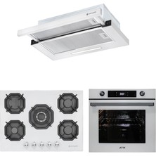 Eminçelik ve Afm Tech Marka / Violo 5 Gözlü Beyaz  Ankastre Set (FM7701 + 22386  Wok+ As 1320 W60)