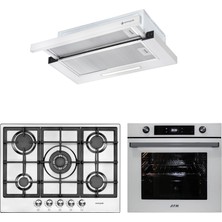 Eminçelik ve Afm Tech Marka / Udine 5 Gözlü Beyaz-Inox  Ankastre Set (FM7701 + 22380 Wok +1320 W60)