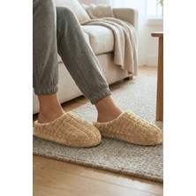 Sevim Kaydırmaz Tabanlı Peluş Ev Terliği - Yumuşak, Içi Koyun Yünü Dokulu Wellsoft Terlik-Deve Tüyü