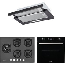 Eminçelik ve Afm Tech Marka / Rennes 5 Gözlü Siyah Ankastre Set (FM7700 + 22385 Y Wok +As 1320 B60)