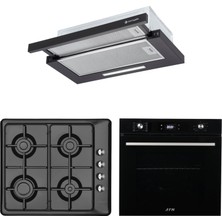 Eminçelik ve Afm Tech Marka / Santos Siyah Ankastre Set (7700 + 31 222  Emaye Ocak  + As 1320 B60)