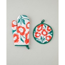 English Home Bright Parade 2'li Fırın Eldiveni ve Tutacak Seti Kırmızı - Yeşil