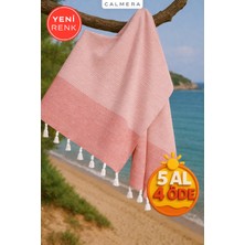 Calmera Çizgili Peştemal | Pamuk - Doğal Saçaklı | Plaj, Havuz, Spa, Sauna, Spor, Seyahat Havlu - Kırmızı